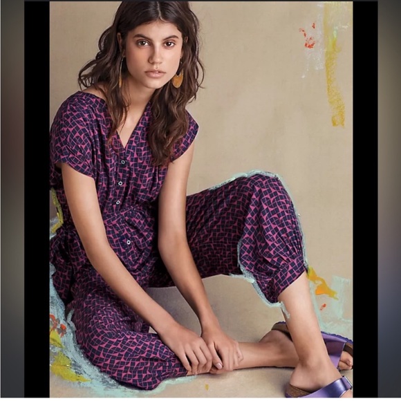 ANTHROPOLOGIE MAEVE KARSTEN GEOSCOPE BELTED JUMPSUIT SIZE SMALL geometric boho S - Picture 12 of 16